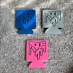 Smiley Face Drink Holder Set - Blue, Silver, Pink